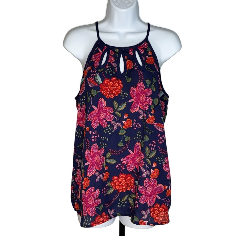 Papermoon Navy and Pink Floral Tank Top